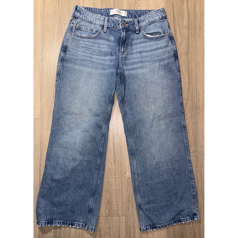 Hollister Low-Rise Baggy Jeans Womens 6S W28 Short Medium Wash Wide Leg Denim
